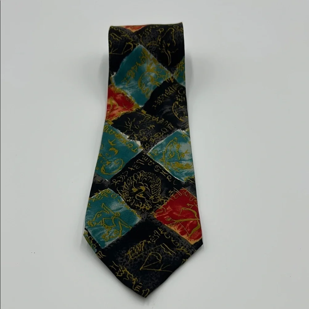 Vintage Hugo Boss Multicolor Abstract Silk Tie Men's Geometric